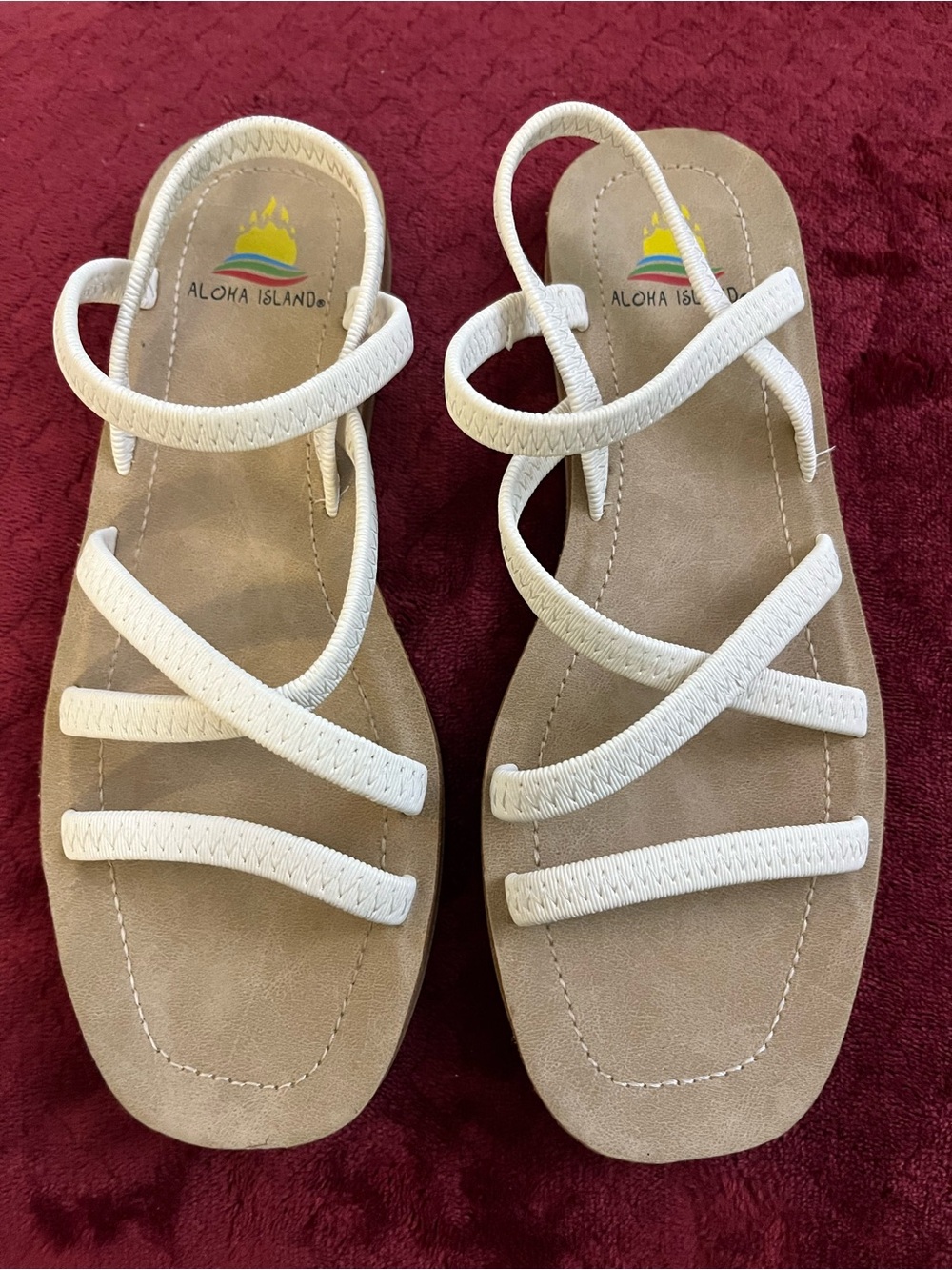 Aloha Island Women's White Multi-Strap Sandals with Tan Footbed